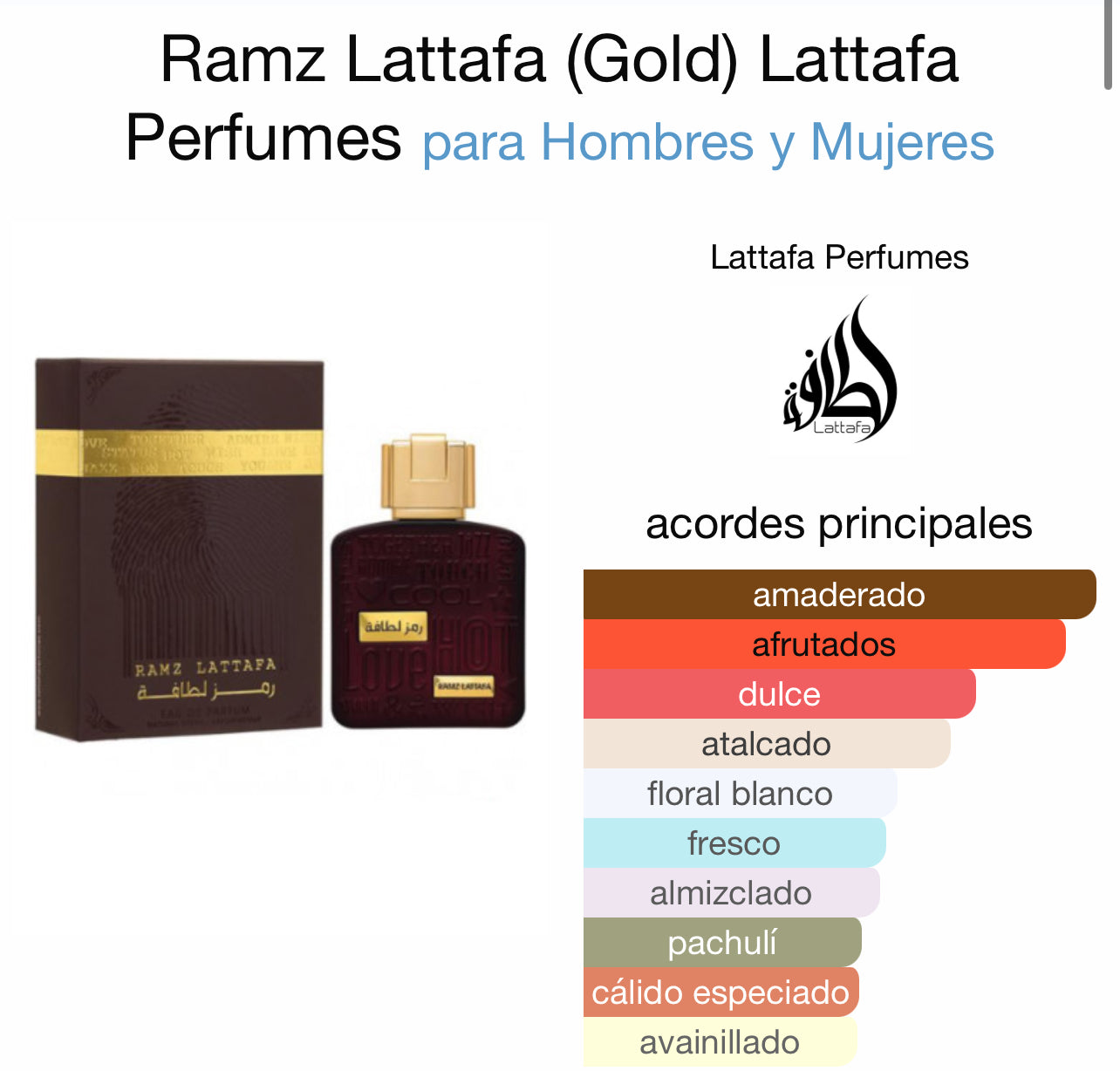 Ramz Lattafa (Gold) - Lattafa Perfumes para Hombres y Mujeres - EAU DE PARFUM Dubai